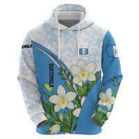 Guatemala White Monja Blanca Flower Zip Hoodie with Blue Flag Theme and Floral Pattern Design - Wonder Print Shop