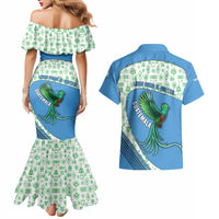Guatemala Quetzal Bird Couples Matching Mermaid Dress and Hawaiian Shirt with Tribal Motif and Libre Como El Quetzal Design - Wonder Print Shop
