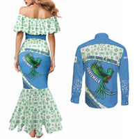 Guatemala Quetzal Bird Couples Matching Mermaid Dress and Long Sleeve Button Shirt with Tribal Motif and Libre Como El Quetzal Design - Wonder Print Shop