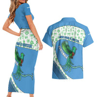 Guatemala Quetzal Bird Couples Matching Short Sleeve Bodycon Dress and Hawaiian Shirt with Tribal Motif and Libre Como El Quetzal Design - Wonder Print Shop