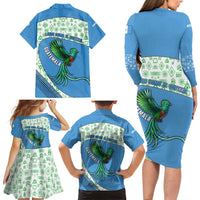 Guatemala Quetzal Bird Family Matching Long Sleeve Bodycon Dress and Hawaiian Shirt with Tribal Motif and Libre Como El Quetzal Design - Wonder Print Shop