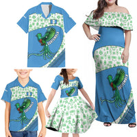 Guatemala Quetzal Bird Family Matching Off Shoulder Maxi Dress and Hawaiian Shirt with Tribal Motif and Libre Como El Quetzal Design - Wonder Print Shop