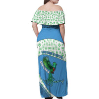Guatemala Quetzal Bird Family Matching Off Shoulder Maxi Dress and Hawaiian Shirt with Tribal Motif and Libre Como El Quetzal Design - Wonder Print Shop