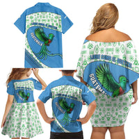 Guatemala Quetzal Bird Family Matching Off Shoulder Short Dress and Hawaiian Shirt with Tribal Motif and Libre Como El Quetzal Design - Wonder Print Shop