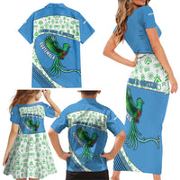 Guatemala Quetzal Bird Family Matching Short Sleeve Bodycon Dress and Hawaiian Shirt with Tribal Motif and Libre Como El Quetzal Design - Wonder Print Shop