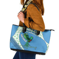 Guatemala Quetzal Bird Leather Tote Bag with Tribal Motif and Libre Como El Quetzal Design - Wonder Print Shop