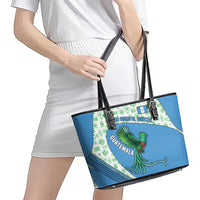 Guatemala Quetzal Bird Leather Tote Bag with Tribal Motif and Libre Como El Quetzal Design - Wonder Print Shop