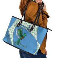 Guatemala Quetzal Bird Leather Tote Bag with Tribal Motif and Libre Como El Quetzal Design - Wonder Print Shop