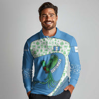 Guatemala Quetzal Bird Long Sleeve Polo Shirt with Tribal Motif and Libre Como El Quetzal Design - Wonder Print Shop