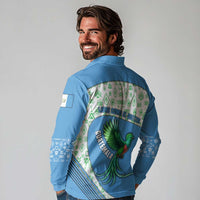 Guatemala Quetzal Bird Long Sleeve Polo Shirt with Tribal Motif and Libre Como El Quetzal Design - Wonder Print Shop