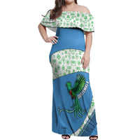 Guatemala Quetzal Bird Off Shoulder Maxi Dress with Tribal Motif and Libre Como El Quetzal Design - Wonder Print Shop