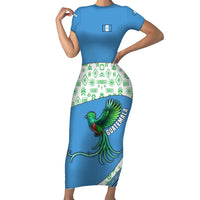 Guatemala Quetzal Bird Short Sleeve Bodycon Dress with Tribal Motif and Libre Como El Quetzal Design - Wonder Print Shop