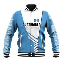 Guatemala Cute Quetzal Bird Baseball Jacket with Blue White Flag Colors and Tribal Pattern Design - Wonder Print Shop