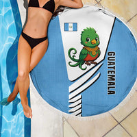 Guatemala Cute Quetzal Bird Beach Blanket with Blue White Flag Colors and Tribal Pattern Design - Wonder Print Shop
