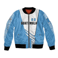 Guatemala Cute Quetzal Bird Bomber Jacket with Blue White Flag Colors and Tribal Pattern Design - Wonder Print Shop