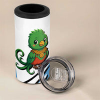 Guatemala Cute Quetzal Bird 4 in 1 Can Cooler Tumbler with Blue White Flag Colors and Tribal Pattern Design - Wonder Print Shop