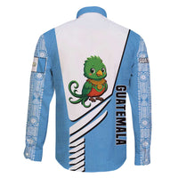 Guatemala Cute Quetzal Bird Family Matching Long Sleeve Bodycon Dress and Hawaiian Shirt with Blue White Flag Colors and Tribal Pattern Design - Wonder Print Shop
