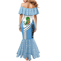 Guatemala Cute Quetzal Bird Family Matching Mermaid Dress and Hawaiian Shirt with Blue White Flag Colors and Tribal Pattern Design - Wonder Print Shop