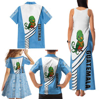 Guatemala Cute Quetzal Bird Family Matching Tank Maxi Dress and Hawaiian Shirt with Blue White Flag Colors and Tribal Pattern Design - Wonder Print Shop