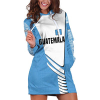 Guatemala Cute Quetzal Bird Hoodie Dress with Blue White Flag Colors and Tribal Pattern Design - Wonder Print Shop