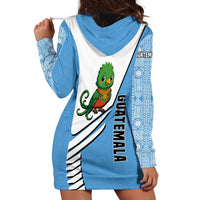 Guatemala Cute Quetzal Bird Hoodie Dress with Blue White Flag Colors and Tribal Pattern Design - Wonder Print Shop