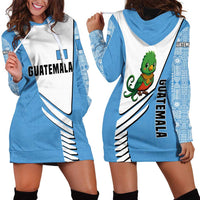 Guatemala Cute Quetzal Bird Hoodie Dress with Blue White Flag Colors and Tribal Pattern Design - Wonder Print Shop