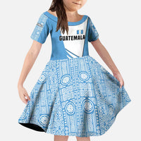 Guatemala Cute Quetzal Bird Kid Short Sleeve Dress with Blue White Flag Colors and Tribal Pattern Design - Wonder Print Shop