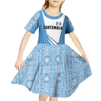 Guatemala Cute Quetzal Bird Kid Short Sleeve Dress with Blue White Flag Colors and Tribal Pattern Design - Wonder Print Shop