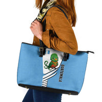Guatemala Cute Quetzal Bird Leather Tote Bag with Blue White Flag Colors and Tribal Pattern Design - Wonder Print Shop