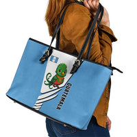 Guatemala Cute Quetzal Bird Leather Tote Bag with Blue White Flag Colors and Tribal Pattern Design - Wonder Print Shop