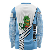 Guatemala Cute Quetzal Bird Long Sleeve Shirt with Blue White Flag Colors and Tribal Pattern Design - Wonder Print Shop