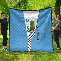 Guatemala Cute Quetzal Bird Quilt with Blue White Flag Colors and Tribal Pattern Design - Wonder Print Shop