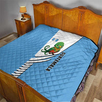 Guatemala Cute Quetzal Bird Quilt with Blue White Flag Colors and Tribal Pattern Design - Wonder Print Shop