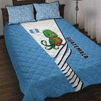 Guatemala Cute Quetzal Bird Quilt Bed Set with Blue White Flag Colors and Tribal Pattern Design - Wonder Print Shop