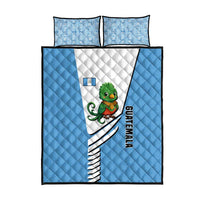 Guatemala Cute Quetzal Bird Quilt Bed Set with Blue White Flag Colors and Tribal Pattern Design - Wonder Print Shop