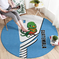 Guatemala Cute Quetzal Bird Round Carpet with Blue White Flag Colors and Tribal Pattern Design - Wonder Print Shop