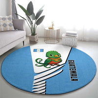 Guatemala Cute Quetzal Bird Round Carpet with Blue White Flag Colors and Tribal Pattern Design - Wonder Print Shop