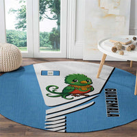 Guatemala Cute Quetzal Bird Round Carpet with Blue White Flag Colors and Tribal Pattern Design - Wonder Print Shop