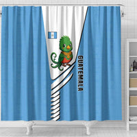 Guatemala Cute Quetzal Bird Shower Curtain with Blue White Flag Colors and Tribal Pattern Design - Wonder Print Shop