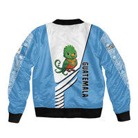 Guatemala Cute Quetzal Bird Sleeve Zip Bomber Jacket with Blue White Flag Colors and Tribal Pattern Design - Wonder Print Shop