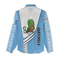 Guatemala Cute Quetzal Bird Women Casual Shirt with Blue White Flag Colors and Tribal Pattern Design - Wonder Print Shop