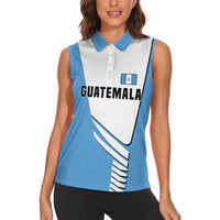 Guatemala Cute Quetzal Bird Women Sleeveless Polo Shirt with Blue White Flag Colors and Tribal Pattern Design - Wonder Print Shop