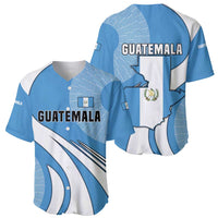 Guatemala Flag Map Baseball Jersey with Blue White Swirl and Geometric Pattern Design - Wonder Print Shop