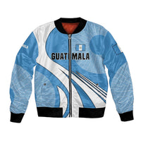 Guatemala Flag Map Bomber Jacket with Blue White Swirl and Geometric Pattern Design - Wonder Print Shop