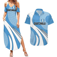Guatemala Flag Map Couples Matching Summer Maxi Dress and Hawaiian Shirt with Blue White Swirl and Geometric Pattern Design - Wonder Print Shop