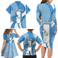 Guatemala Flag Map Family Matching Long Sleeve Bodycon Dress and Hawaiian Shirt with Blue White Swirl and Geometric Pattern Design - Wonder Print Shop