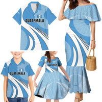 Guatemala Flag Map Family Matching Mermaid Dress and Hawaiian Shirt with Blue White Swirl and Geometric Pattern Design - Wonder Print Shop