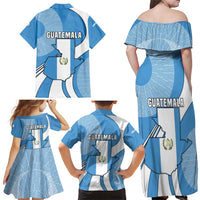 Guatemala Flag Map Family Matching Off Shoulder Maxi Dress and Hawaiian Shirt with Blue White Swirl and Geometric Pattern Design - Wonder Print Shop