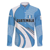 Guatemala Flag Map Family Matching Off Shoulder Maxi Dress and Hawaiian Shirt with Blue White Swirl and Geometric Pattern Design - Wonder Print Shop