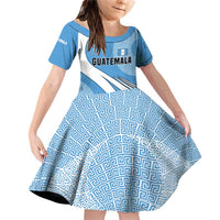 Guatemala Flag Map Family Matching Off Shoulder Short Dress and Hawaiian Shirt with Blue White Swirl and Geometric Pattern Design - Wonder Print Shop